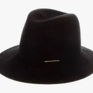 Janessa Leone solid black wool hat with gold-tone pin on front Simone Hat | Janessa Leoné – Janessa Leone main image 4